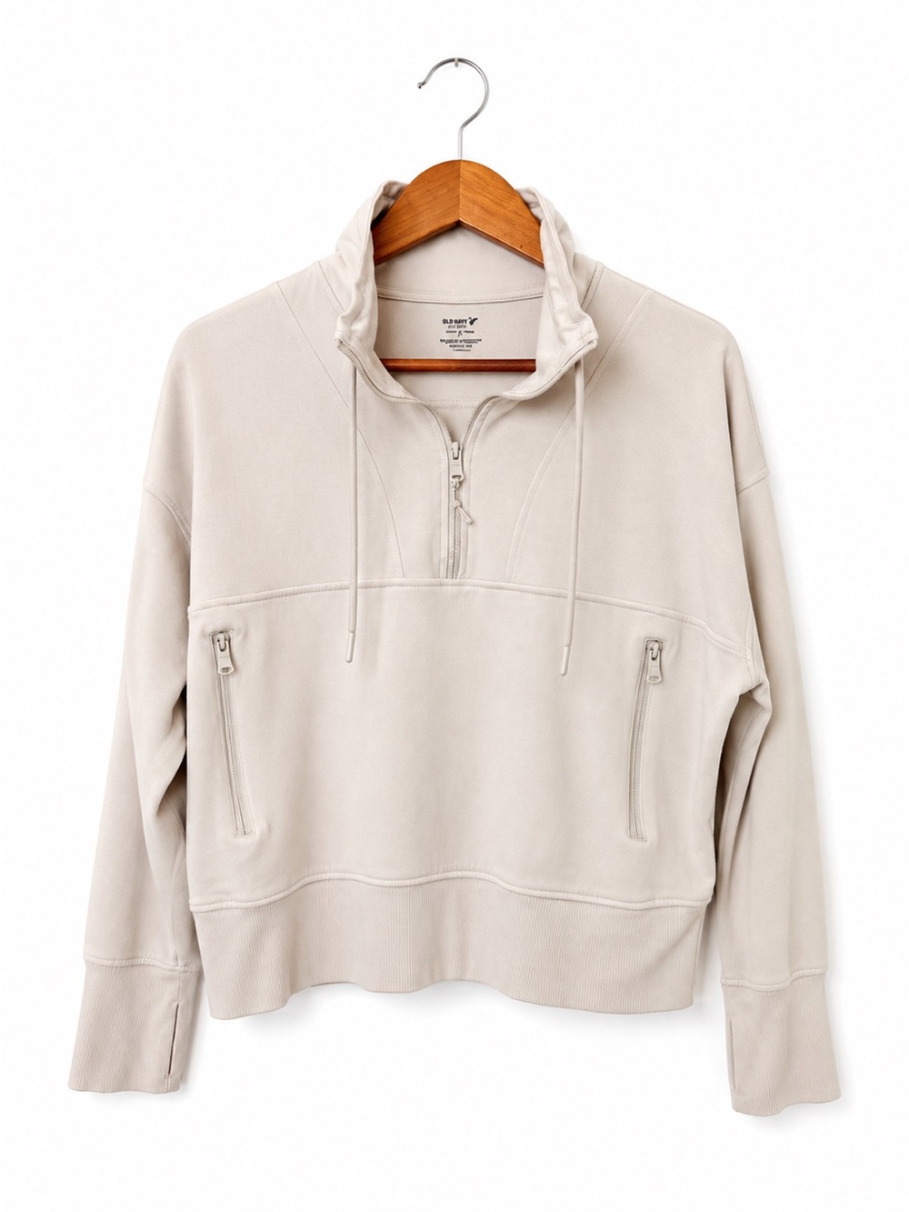 Old Navy Light Beige Quarter-Zip Pullover Hoodie